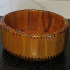 Unique Vintage Oblong Solid Wood Bowl with Wood Burn Accents, Nut or Fruit Bowl